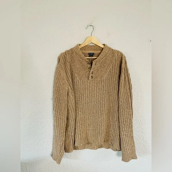 Vintage NorthCrest Tan 100% Cotton Half Button Sweater - Picture 2 of 10